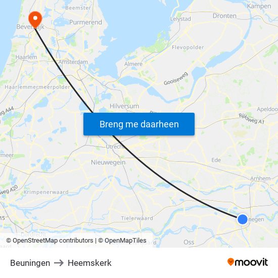 Beuningen to Heemskerk map