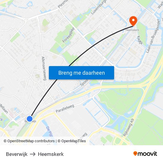 Beverwijk to Heemskerk map