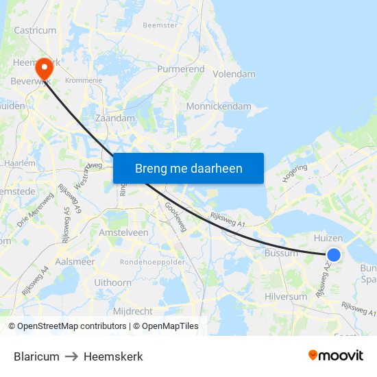 Blaricum to Heemskerk map