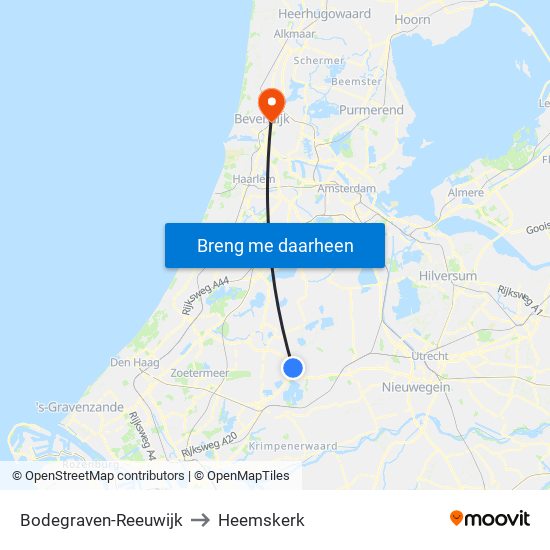 Bodegraven-Reeuwijk to Heemskerk map