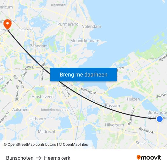 Bunschoten to Heemskerk map