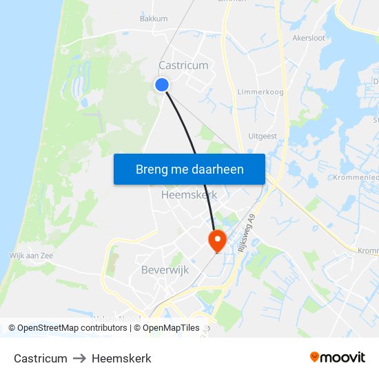 Castricum to Heemskerk map