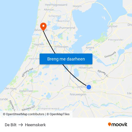 De Bilt to Heemskerk map