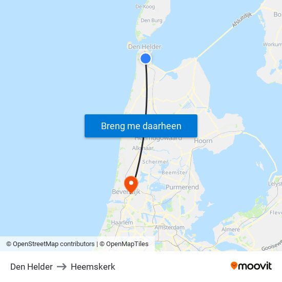 Den Helder to Heemskerk map