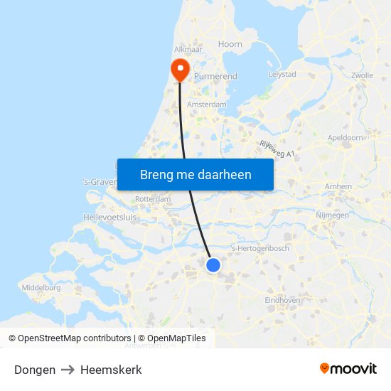 Dongen to Heemskerk map