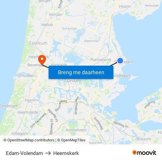 Edam-Volendam to Heemskerk map