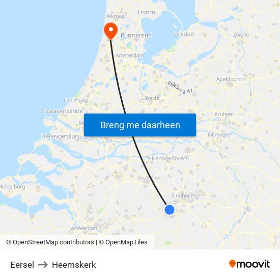 Eersel to Heemskerk map