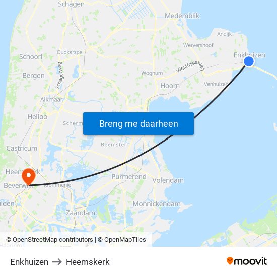 Enkhuizen to Heemskerk map