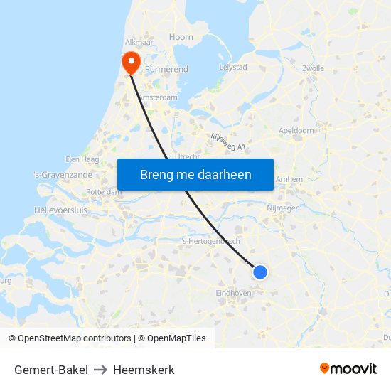 Gemert-Bakel to Heemskerk map