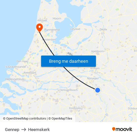 Gennep to Heemskerk map
