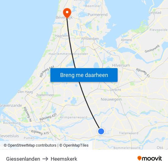 Giessenlanden to Heemskerk map