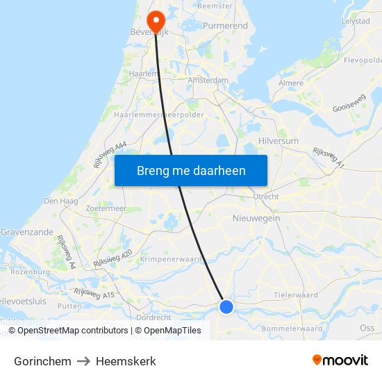 Gorinchem to Heemskerk map