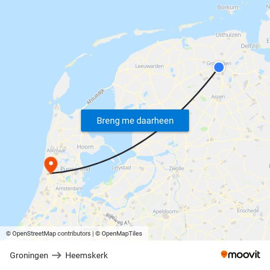 Groningen to Heemskerk map