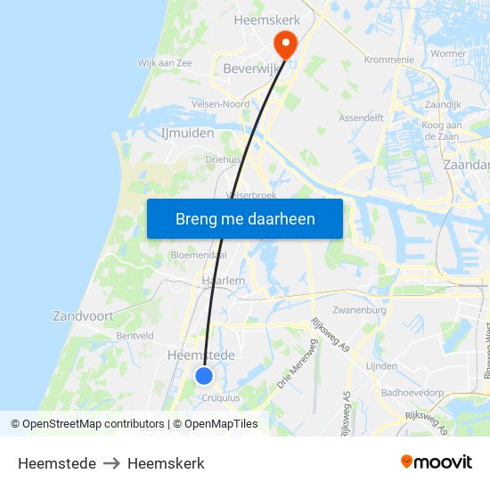 Heemstede to Heemskerk map
