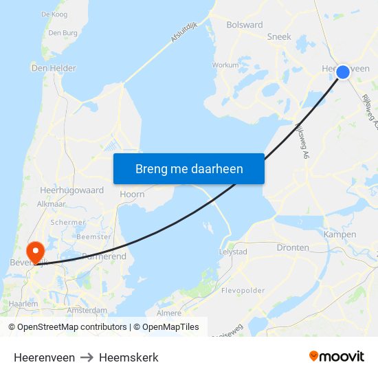 Heerenveen to Heemskerk map