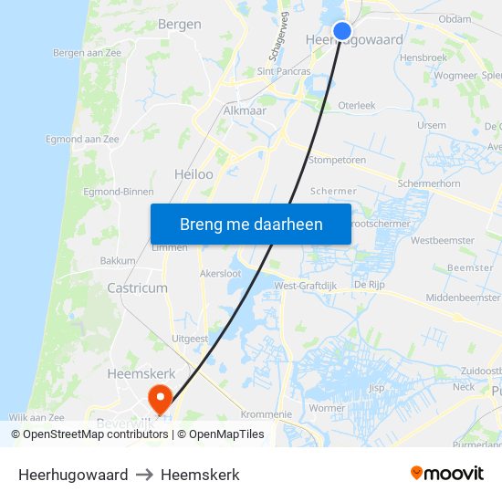 Heerhugowaard to Heemskerk map