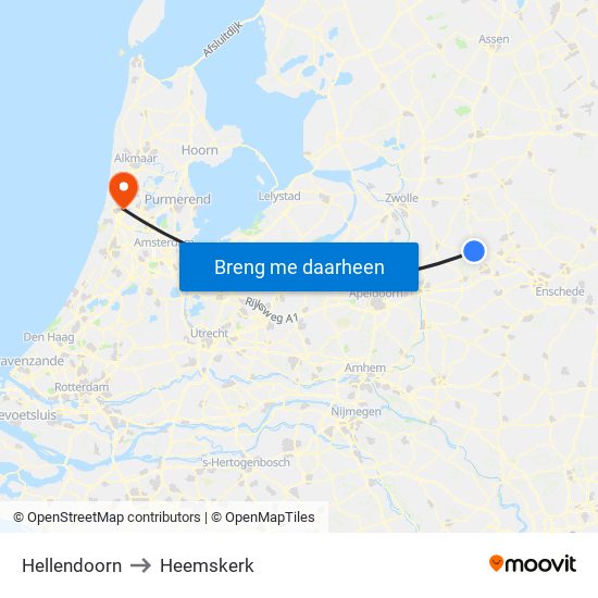 Hellendoorn to Heemskerk map