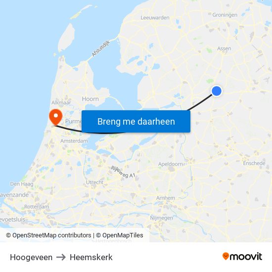 Hoogeveen to Heemskerk map
