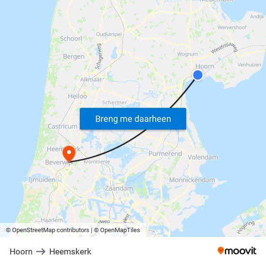 Hoorn to Heemskerk map