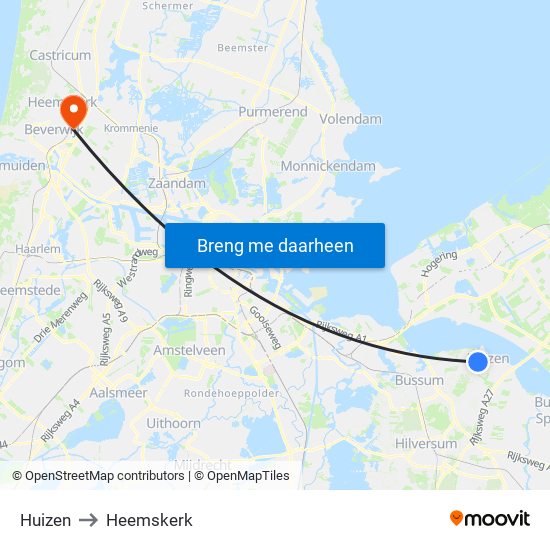 Huizen to Heemskerk map