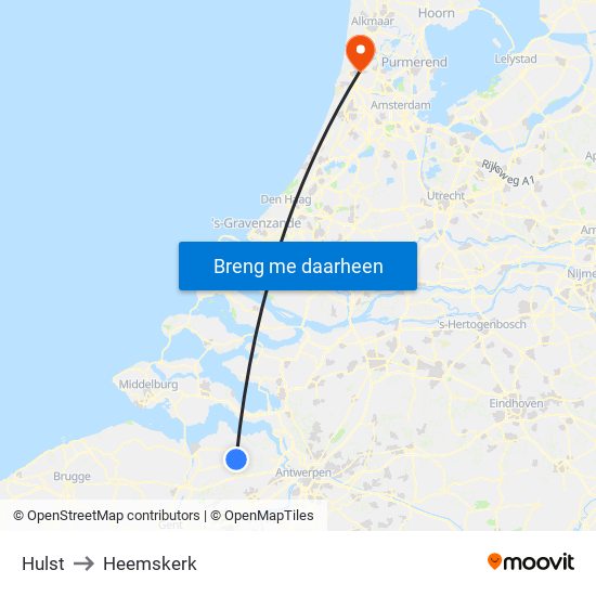 Hulst to Heemskerk map