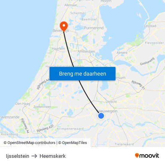 Ijsselstein to Heemskerk map