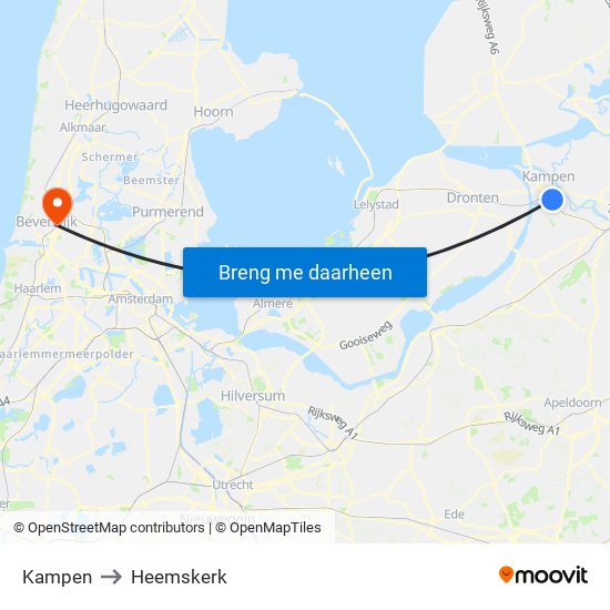 Kampen to Heemskerk map