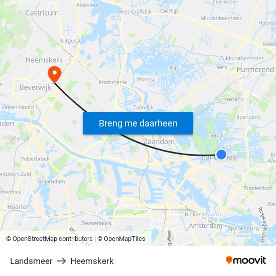Landsmeer to Heemskerk map