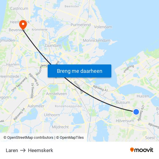 Laren to Heemskerk map