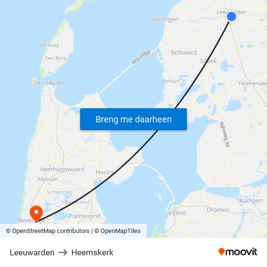 Leeuwarden to Heemskerk map