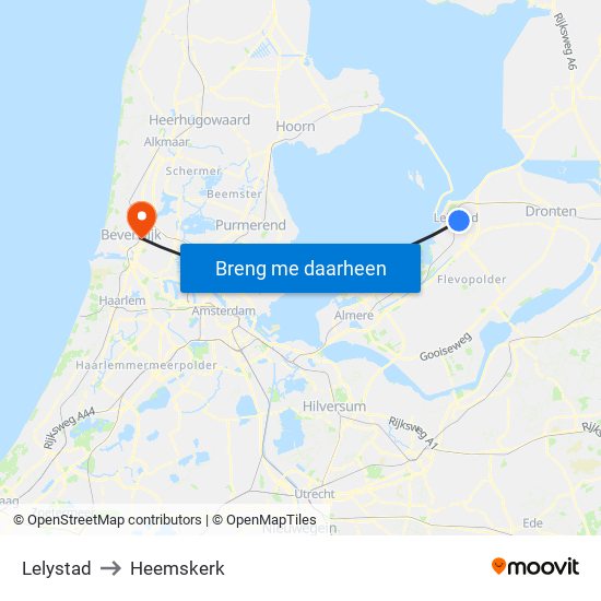 Lelystad to Heemskerk map