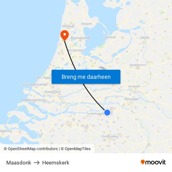 Maasdonk to Heemskerk map