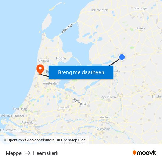 Meppel to Heemskerk map