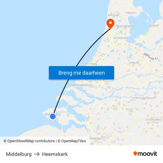 Middelburg to Heemskerk map