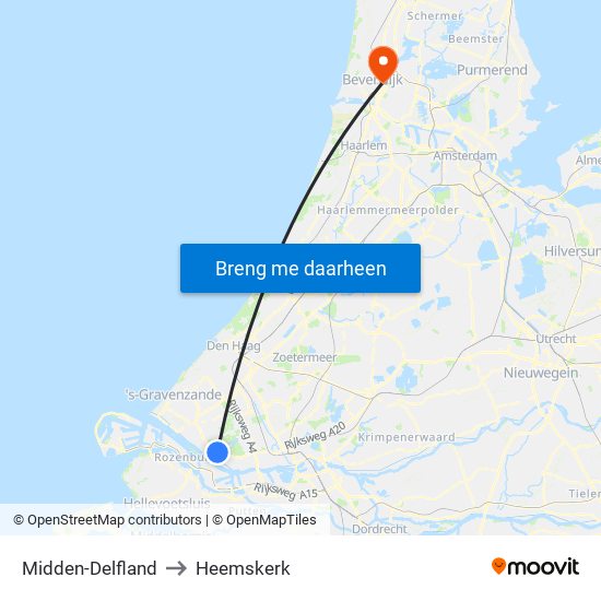 Midden-Delfland to Heemskerk map