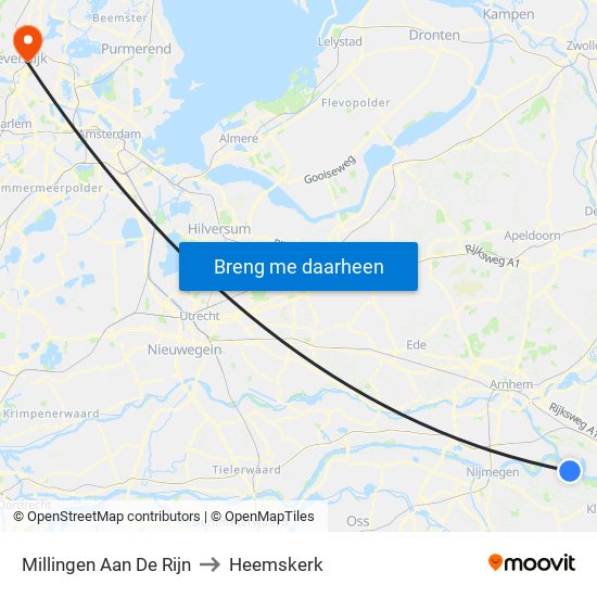 Millingen Aan De Rijn to Heemskerk map