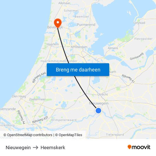 Nieuwegein to Heemskerk map