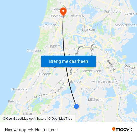 Nieuwkoop to Heemskerk map