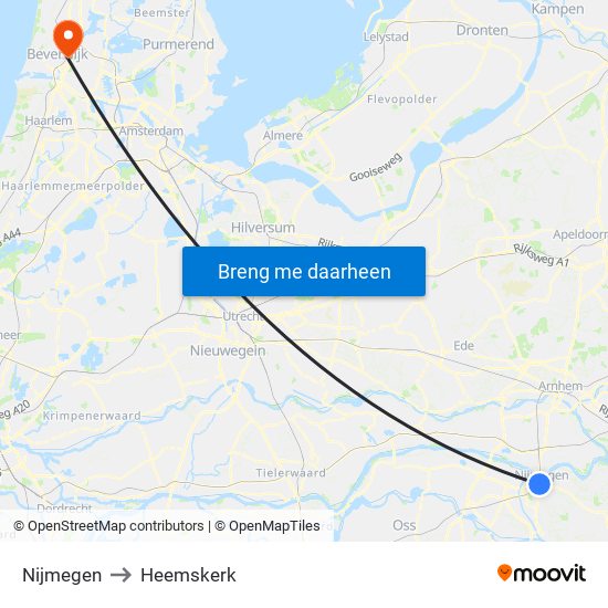 Nijmegen to Heemskerk map