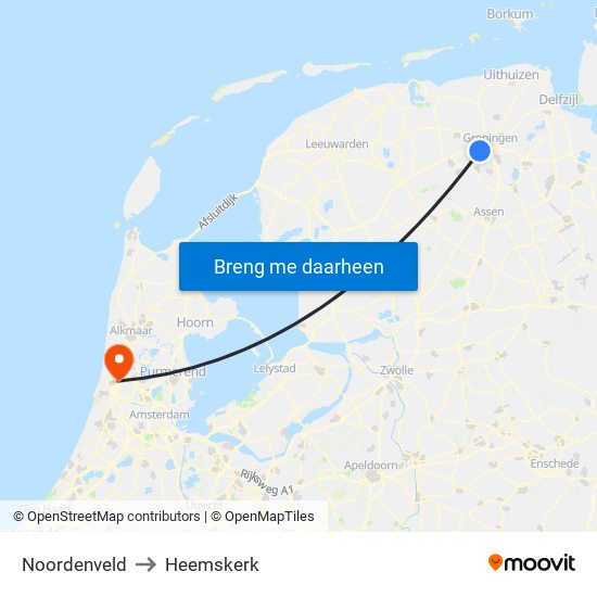 Noordenveld to Heemskerk map