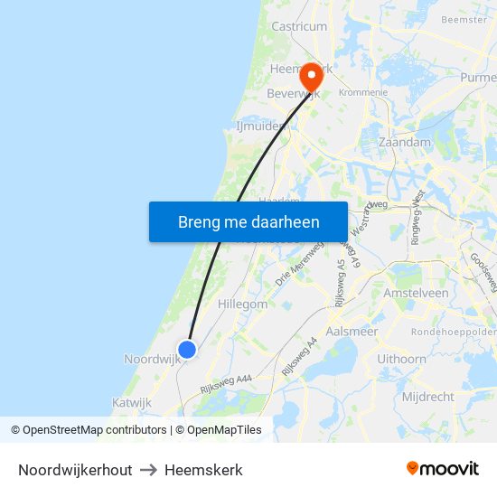 Noordwijkerhout to Heemskerk map