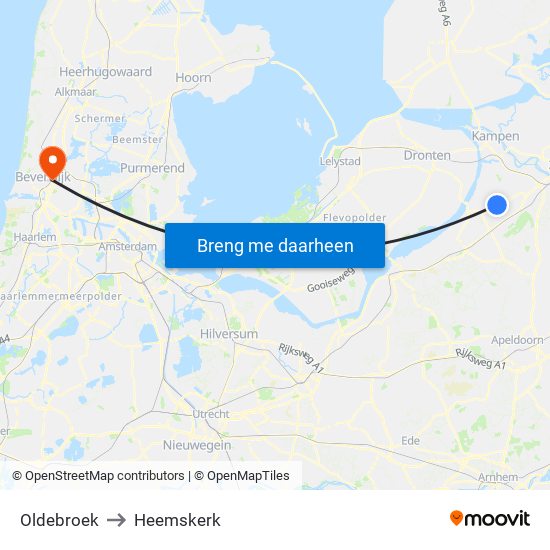 Oldebroek to Heemskerk map