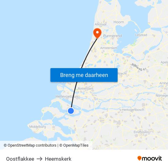 Oostflakkee to Heemskerk map