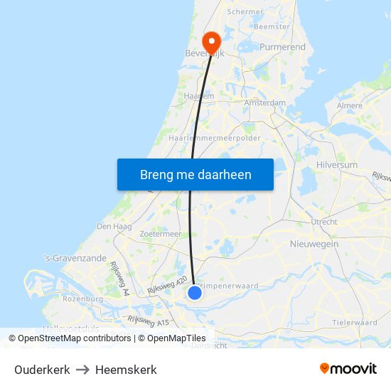 Ouderkerk to Heemskerk map