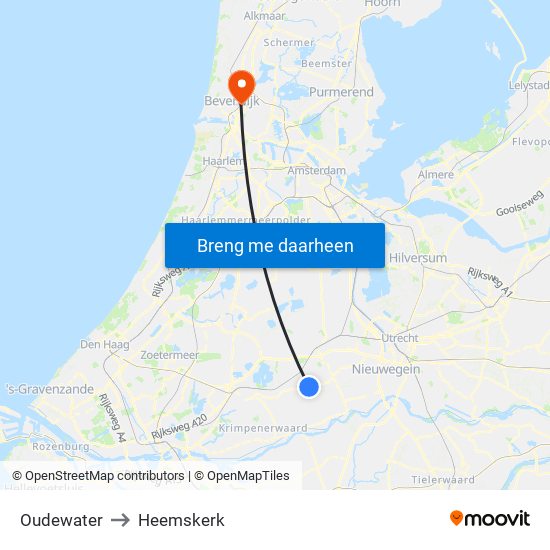 Oudewater to Heemskerk map