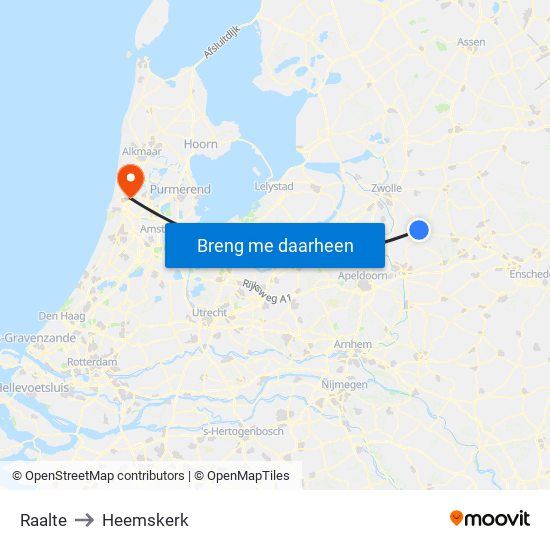 Raalte to Heemskerk map