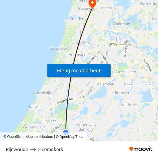 Rijnwoude to Heemskerk map