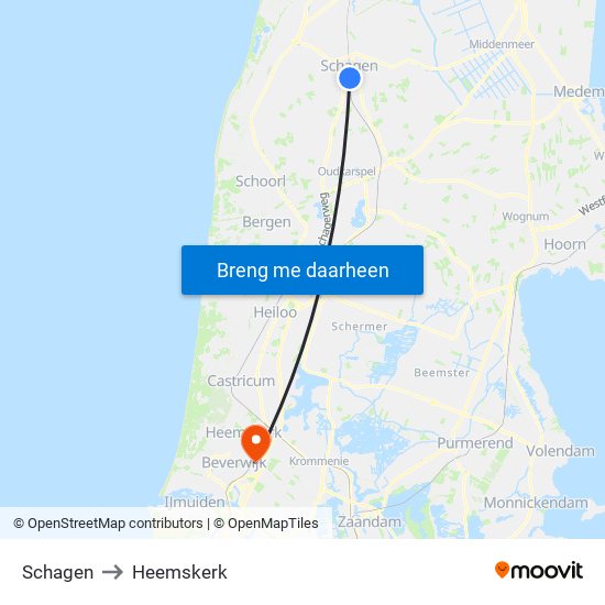 Schagen to Heemskerk map