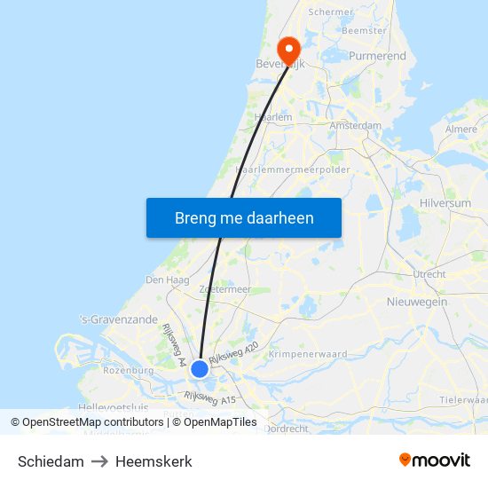 Schiedam to Heemskerk map