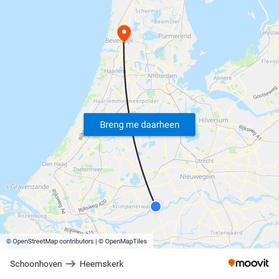 Schoonhoven to Heemskerk map